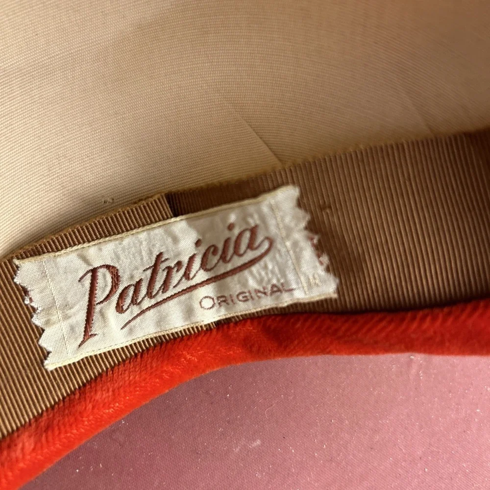 Vintage Patricia‎ Velvet Turban Hat Orange And Brown With Hat Box - Picture 5 of 8